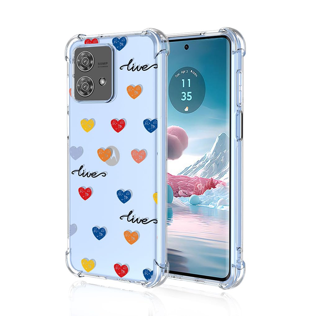 SEAHAI Case for Motorola Edge 40 Neo, Ultra Thin Soft Silicone Clear Back TPU Bumper Shockproof Cover Fashion Flowers Graphic Colorful Skin Slim Case - Love