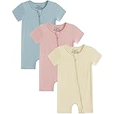 Jimonda Boys Baby Girls Short Sleeve Romper Unisex Baby Footless Pajamas With Viscose 2-Way Zipper Front 3Pcs0-24Months