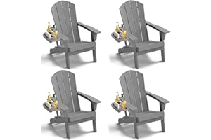 NAVINE Adirondack Chair Set of 4, HDPE Folding Adirondack Chair with Multifunctional Cup Holder, Weather Resistant Fire Pit Chair for porches, patios, poolsides, Decks.