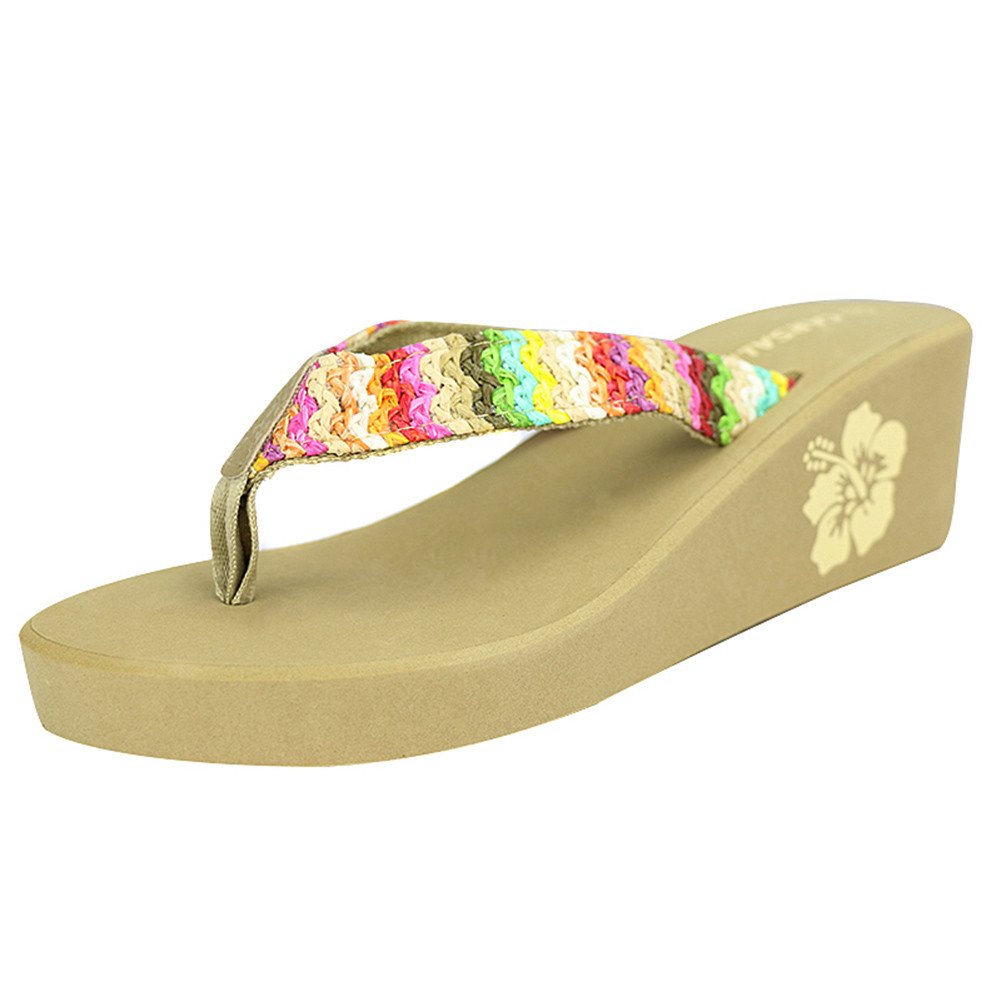 Vonfon Women Work Space Faric Wedge Heel Flipflop Beach Thong Slipper Sandals
