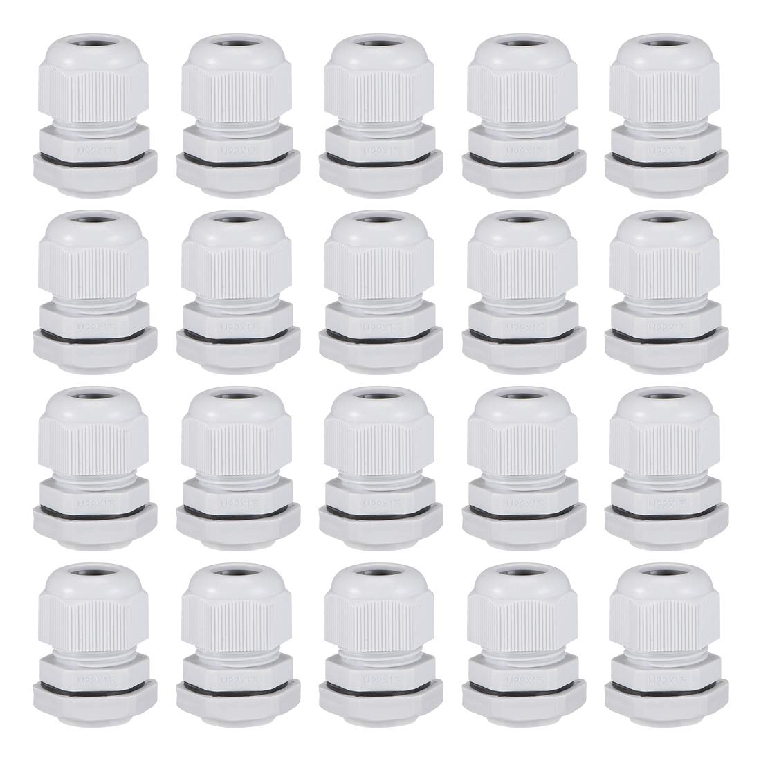 sourcing map M22x1.5 Cable Gland 7mm-12mm Wire Hole Waterproof Nylon Joint Adjustable Locknut with Washer White 20pcs