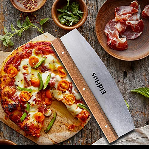 Pizza Cutter Slicer Rocker, Stainless Steel Blade Knife with Protective Cover Safe Chef Mezzaluna Chopper, Anti-Slip Handle - Thumbnail 2