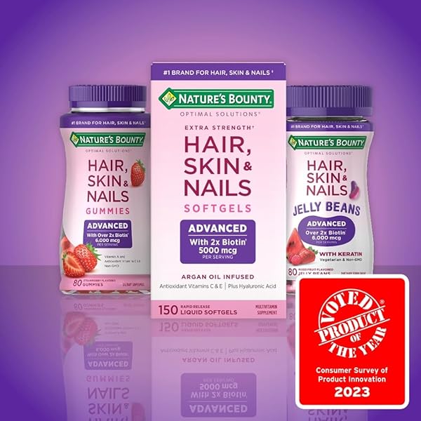 NATURE’S BOUNTY OPTIMAL SOLUTIONS ADVANCED HAIR, SKIN & NAILS JELLY BEANS WITH BIOTIN, MIXED FRUIT FLAVOR, 180 COUNT