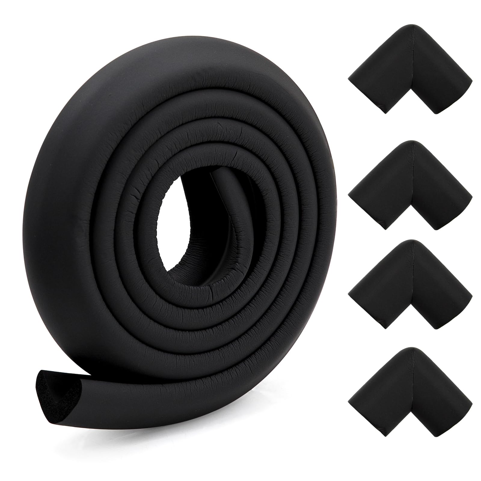 Edge Protectors, 2M Foam Safety Strip and 4 Corner Cushion Protector Set, Edge Corner Guards for Baby (Black)
