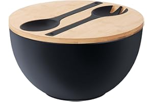 11.3" Extra Large Salad Bowl with Wooden Lid & Servers, 208Oz, Oversized Bamboo Fiber Salad Serving Set with Utensils for Hom