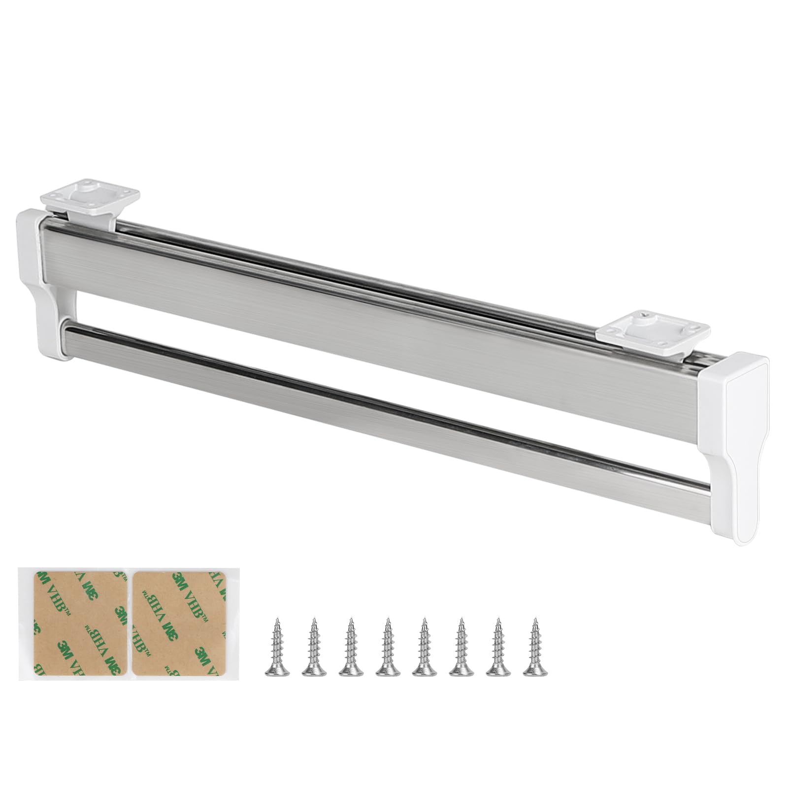 DBREAKS Extendable Clothes Rail for Pull-Out Clothes Hangers, Wardrobe Rail, Adjustable, Silver, Stainless Steel, Plastic, Glossy, Natural Finish, 392 mm, 25 kg Capacity