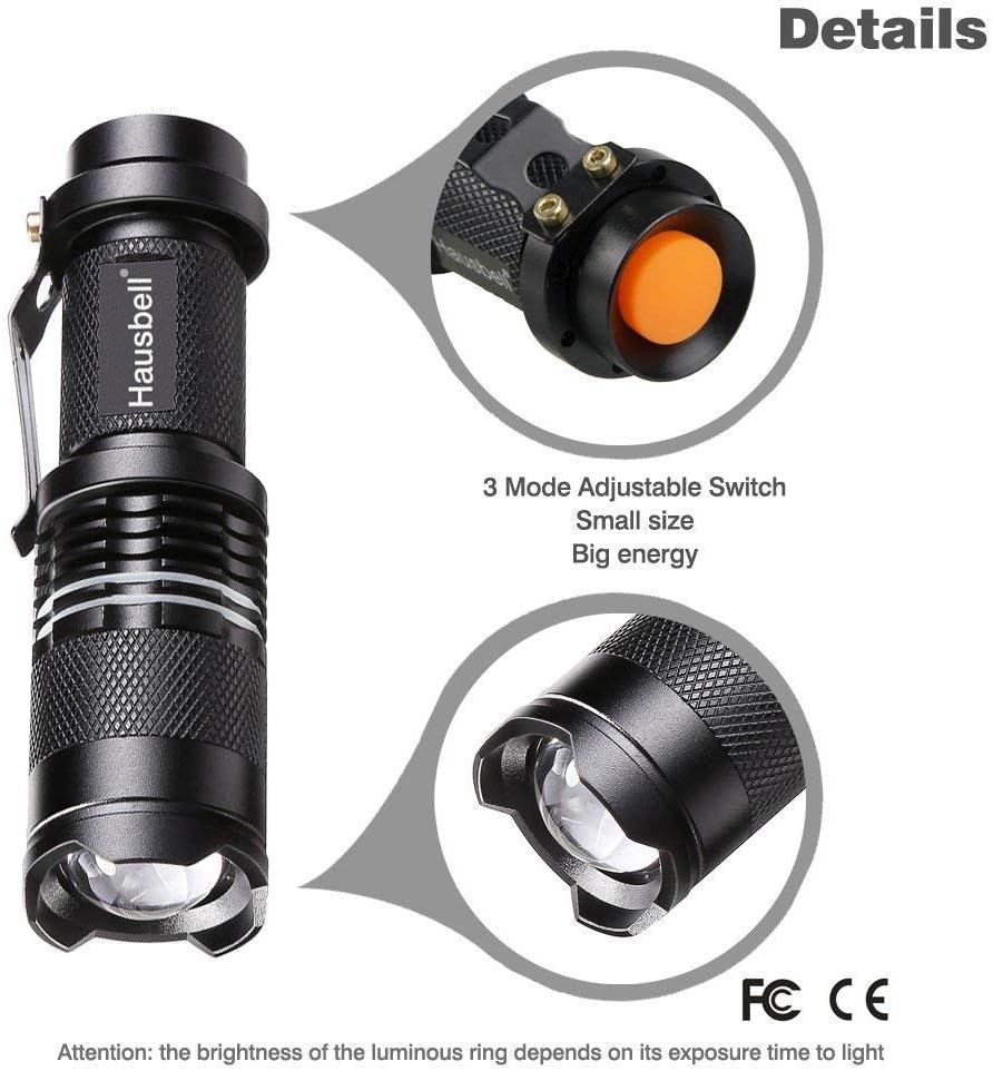 HAUSBELL Flashlights, Handheld Flashlights, 7W Mini LED Flashlights, Tactical Flashlights, Zoomable, High Lumen, Water Resistant, 3 Light Modes for Kids, Camping, Hiking (2 Pack) - Basic Handheld Flashlights - 