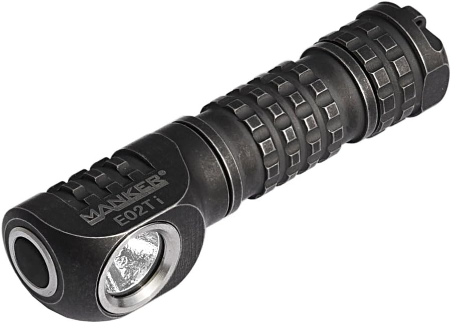 Manker E02 Ti Stonewash Titanium AAA Flashlight 220 Lumen Angle Head
