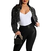 CutieLove Women's Cropped Denim Jackets Long Sleeve Destroyed Crop Top Casual Jean Coat