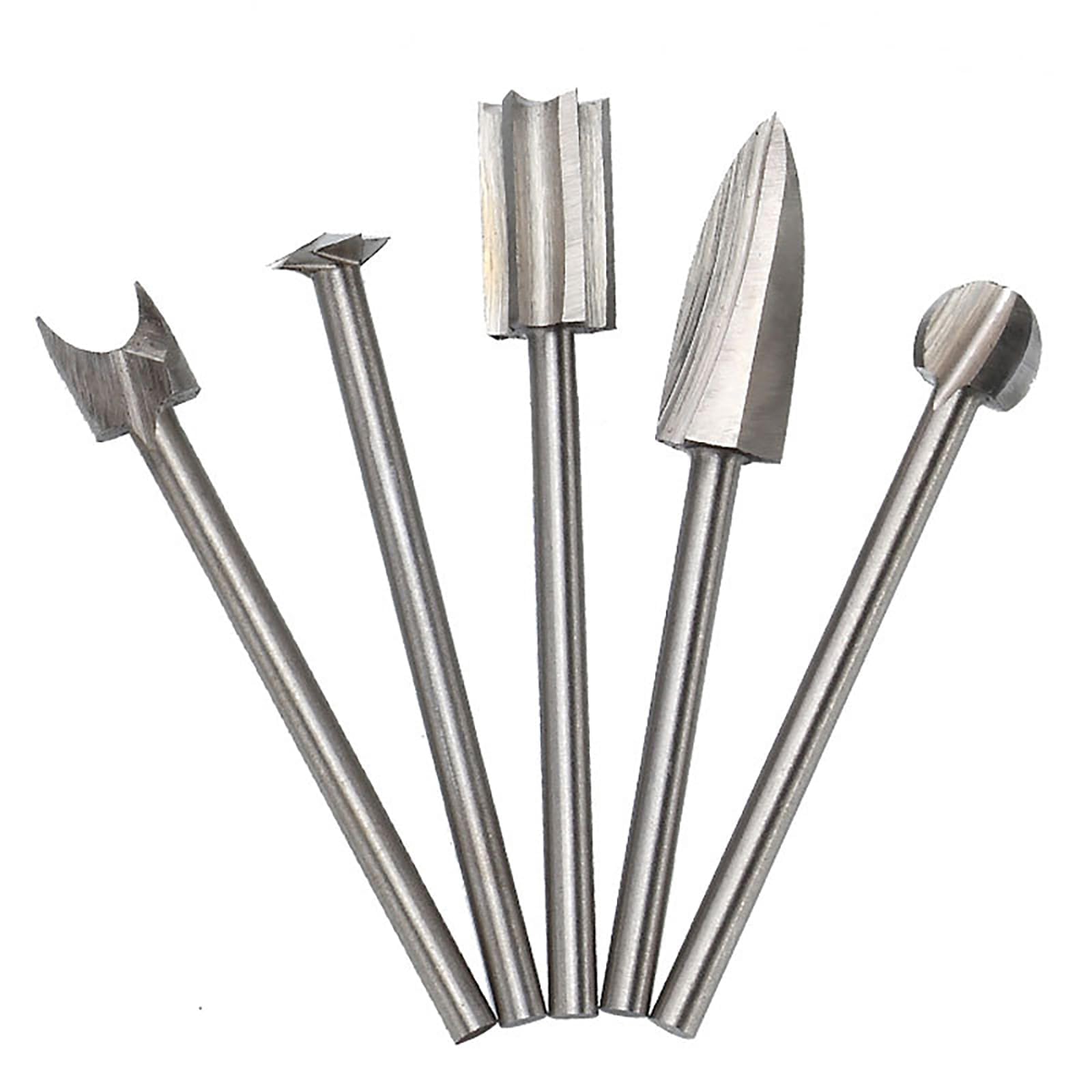 5Pcs Different Wood Carving Bits Set for Dremel Rotary Tool, High-Speed Steel Engraving Burrs with 1/8'' Shank for DIY Crafts, Root Carving, Relief Work, Fine Detailing and Woodworking Projects