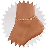 Andelaisi Boho Pearl Ankle Bracelet Gold Pearl Bead Anklet Bracelet Vintage Love Heart Anklet Minimalist Hollow Heart Anklet Foot Chain Jewelry for Women