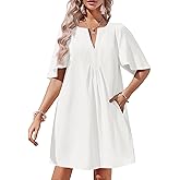Wenrine Womens Flutter Short Sleeve Mini Dress Casual V Neck Loose Flowy Summer Dresses