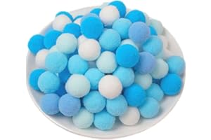 QIKAARA 250 Pieces Pom Poms Blue and White, 0.8 inch Fuzzy Craft Pompoms, Soft Fluffy Puff Balls for DIY Arts and Bulk Craft Making Decorations Supplies (Blue Series, 2 cm / 20 mm)