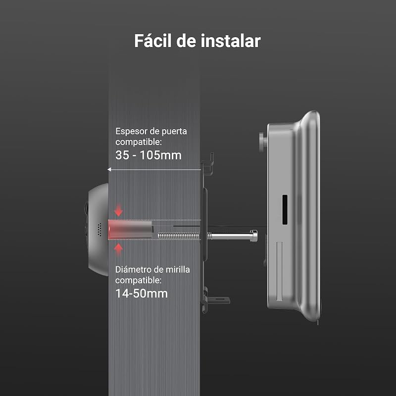 Mirilla Digital de Puerta con Pantalla Táctil a Color de 4.3'' Cámara Video Timbre Inalámbrico Monitor con Batería Recargable 4600mAh,PIR Detección de Movimiento,Audio Bidireccional,Modelo CP4