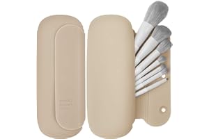 BAGCRAZY Travel Makeup Brush Holder, Magnetic Anti-fall Out Silicon Cosmetic Face Brushes Holder, Upgrade Travel Essentials Makeup Brush Case,Makeup Tools Organizer for Travel, Khaki