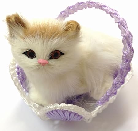 Amazon 小さい子猫 超 リアル かわいい かご 猫 ねこ キュート 籠入り子猫 ぬいぐるみ おもちゃ