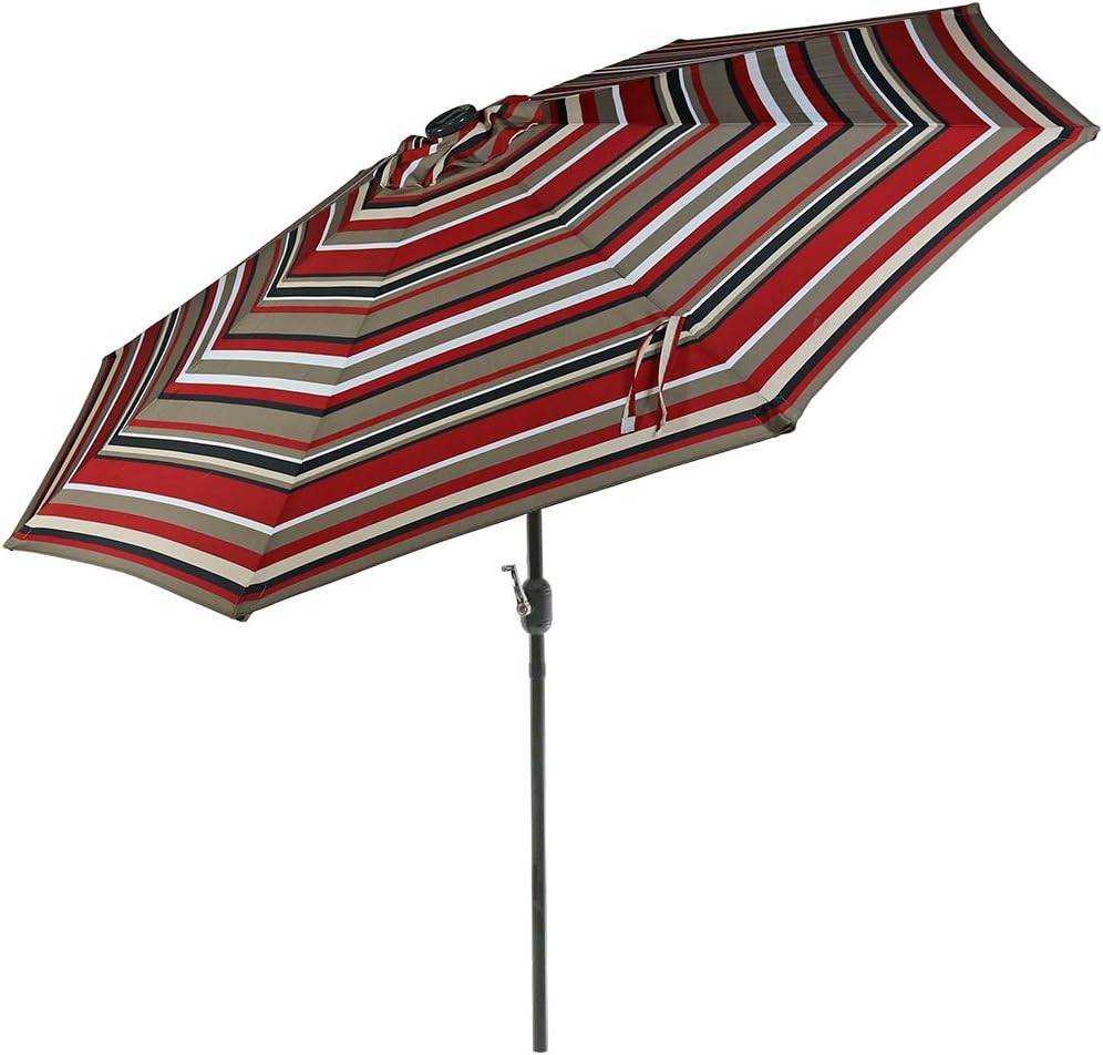 Amazon Com Sunnydaze 9 Foot Outdoor Patio Umbrella With Solar Lights Tilt Crank Led Awning Stripe Garden Outdoor