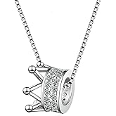 925 Sterling Silver Zircon Crown Necklace For Women - 14K Yellow Gold Royal Charm Crown Pendant With Chain - Full Crystal Crowns Shape Sparkling Queen Jewelry Gift For Women