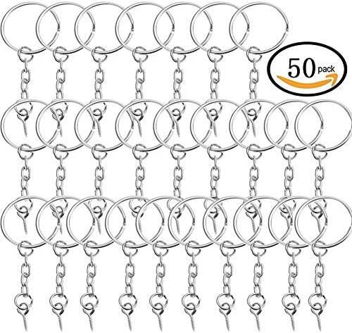 Keychain Rings with Chain Screw - 50Pcs 25mm Key Ring Eye Pins Bulk for Crafts