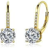 LANCHARMED Moissanite Earrings, White Gold Plated Soild Sterling Silver Dangle Earrings 1.0ct-2.0ct D Color Brilliant Round Cut Lab Created Moissanite French Leverback Drop Earring for Women