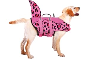 ASENKU Dog Life Jacket - Pet Safety Vest for Swimming & Boating, Shark Life Jacket for Small to Large Dogs (Pink Leopard, 2XL)