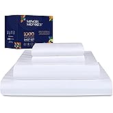 Minor Monkey 100% Egyptian Cotton Queen Size Damask Striped Sheets, 1000 Thread Count Luxury Breathable Sheet, 4Pc Queen Size Bed Sheet Set, Long Staple 16" Deep Pocket Sheets Set: White