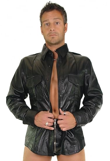 Herren Lederhemd mit langem Arm in der Farbe Schwarz, Modell S98