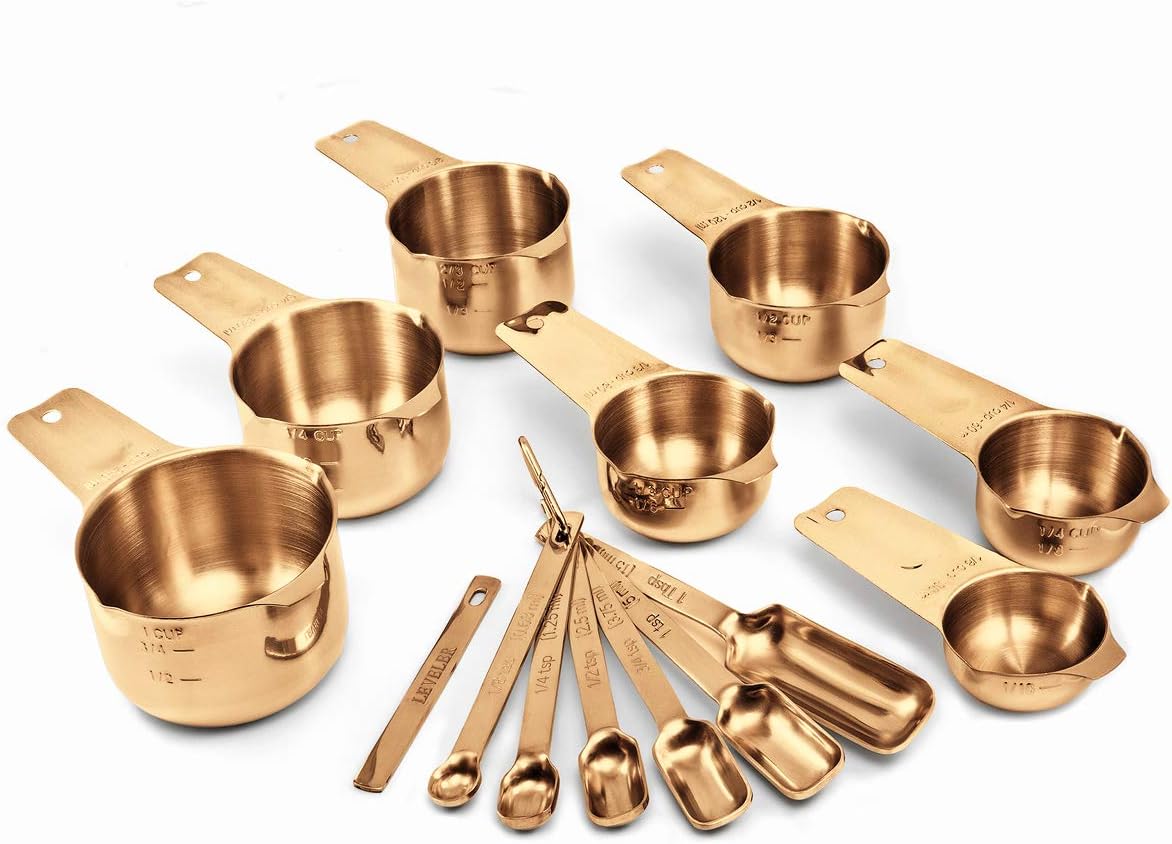 2LB Depot Copper Color Plated Measuring Cups & Spoons Set of 14