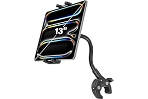 Dosvsi Spin Bike Tablet Holder, Metal Gooseneck Treadmill Tablet Mount, Anti-Shake Treadmill Tablet Mount, Stationary Elliptical Handlebar Clamp for iPad Pro 13 12.9 Mini Air, Tab, Z Fold,4-13" Device