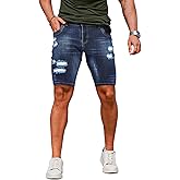 GINGTTO Men's Jean Shorts Ripped Slim Fit Stretch Denim Shorts