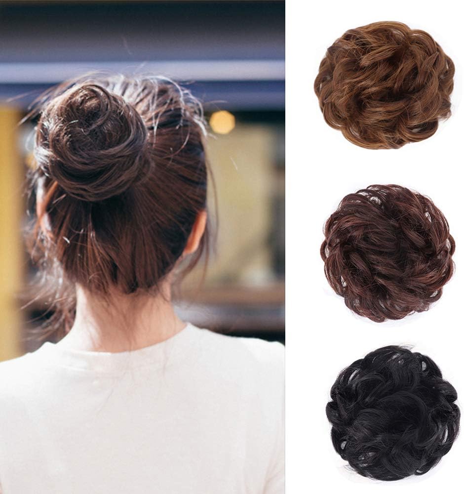 Xiaoliangyiyz 100% Human Hair Bun Messy Hair Scrunchies Curly Updo Chignons Hairpieces Extensions for Women and Kids (4# Brown)