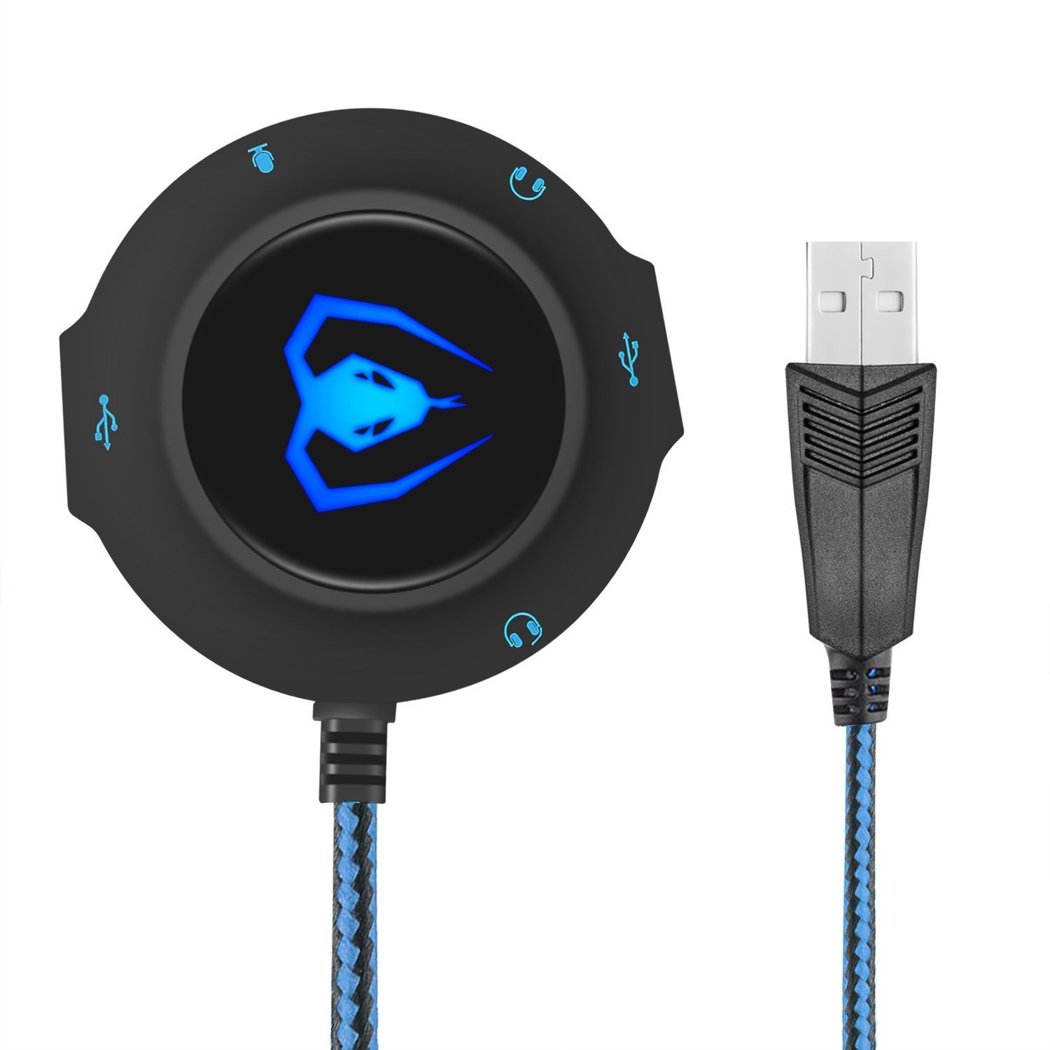 Micolindun External Sound Card USB Hubs Audio Adapter to USB Port & 3.5mm Audio & Micro Jack for PC Laptop. Plug and Play (Blue)