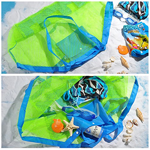 Hibery 2 Pack Mesh Beach Bag Tote, Sand Beach Toy Bag Shell Bags Away from Sand or Water for Holding Children's Toys, Swimming Equipment Storage & Other Beach Items (Large & Small Size) - Thumbnail 2