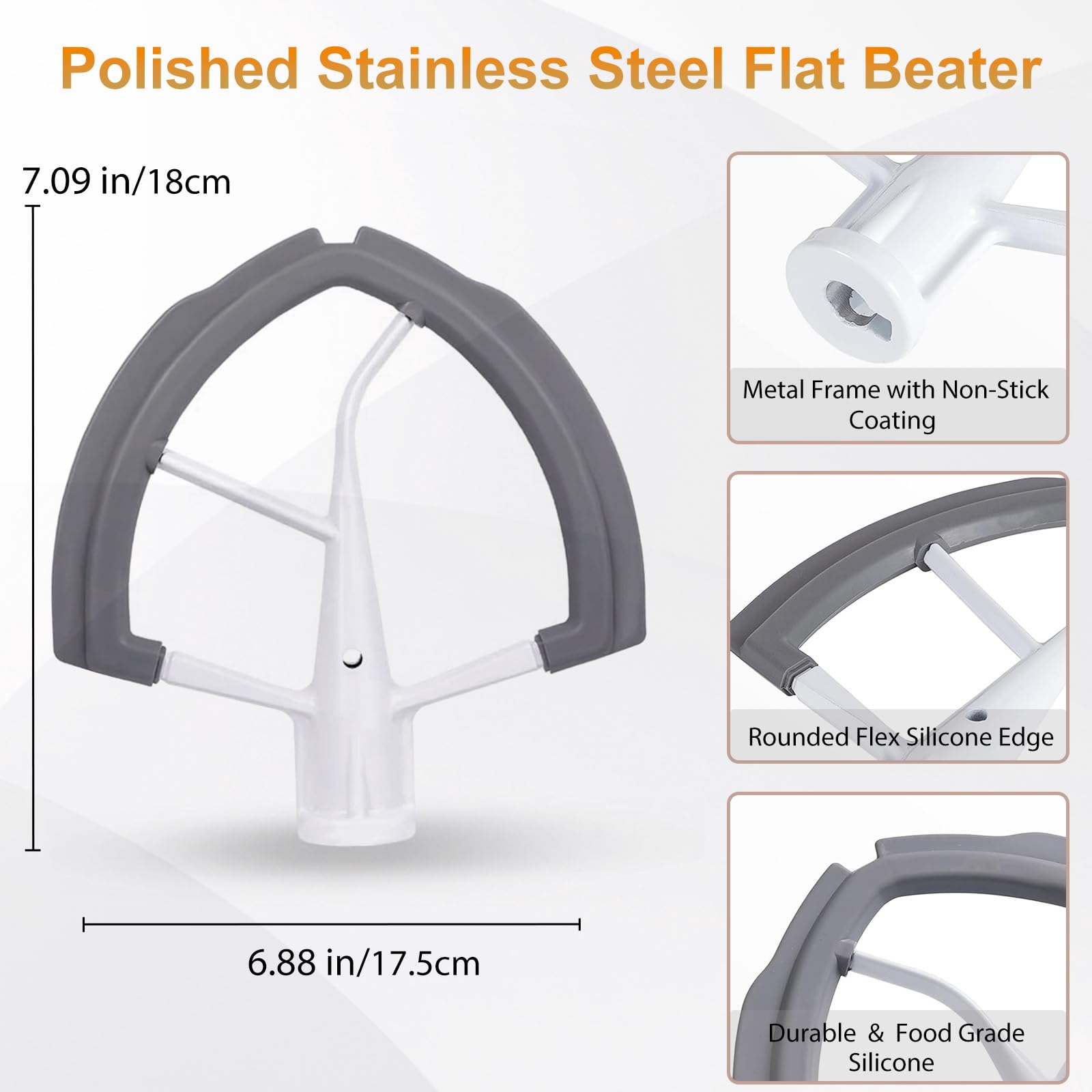 Flex Edge Beater for KitchenAid 6 Quart Bowl-Lift Mixer, 6 QT Silicone Edged Paddle Attachment