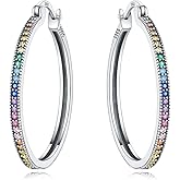Cycuff 925 Sterling Silver Hoop Earrings Colorful Cubic Zirconia Jewelry Earrings for Women Set Earring Gifts for Her (Rainbow Gradient Earrings)