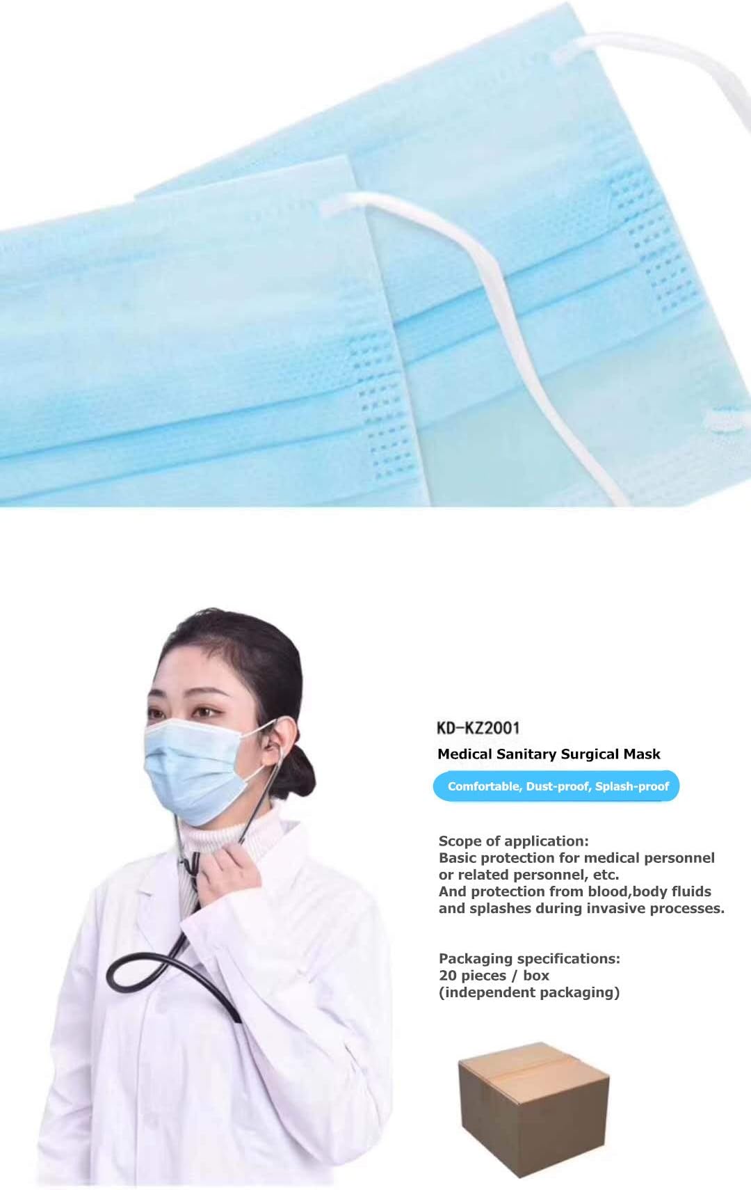 Southernintl In Stock 20Pcs Disposable Sterile Mask, Medical Surgical Mask, 3 Layers Face Masks (Sterile grade 1pc individually packed)