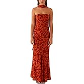 GUCURIN Women Strapless Floral Dress with Sarf Mesh Tube Maxi Dress Summer Cocktail Wedding Guest