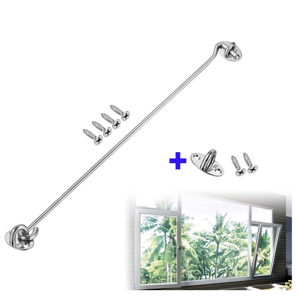 SUS304 Cabin Hook Stainless Steel Heavy Duty Cabin Door Hook Eye Catch Window Latch Lock Shed Gate Door Catch Silent Holder (14 Inch)