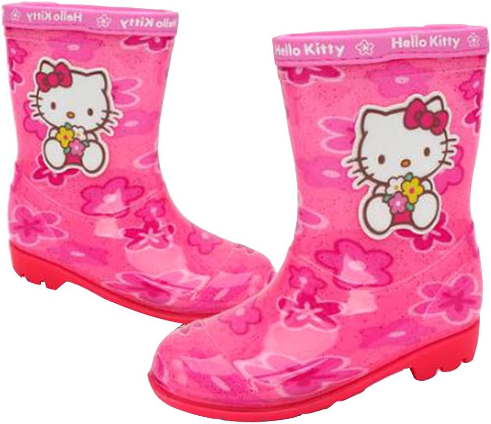 Joah Store Girl's Pink Flower Rain Boot Hello Kitty Shoes