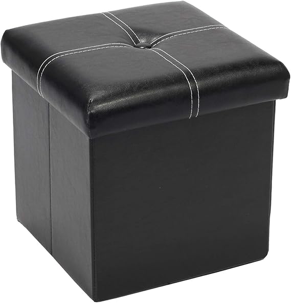 Bonlife Black Ottoman Storage Box with Lids Seat Faux Leather Folding