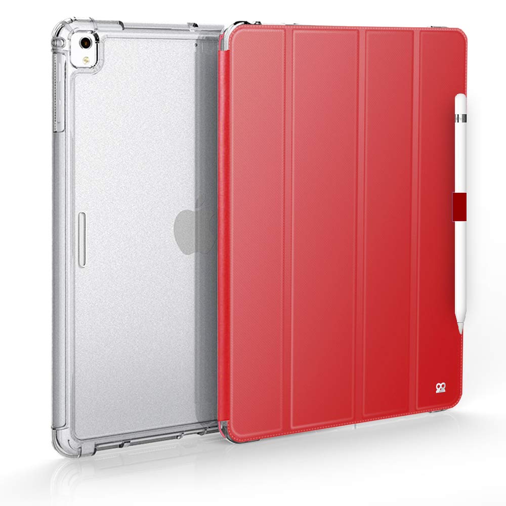 Case for iPad 10.2 Inch 2019 (7th Gen) - Shockproof Cover + Smart Cover, Triple Folding Stand - Shockproof Protective Cover with Automatic Sleep/Wake + Pencil Holder + Removable Front Cover - Red