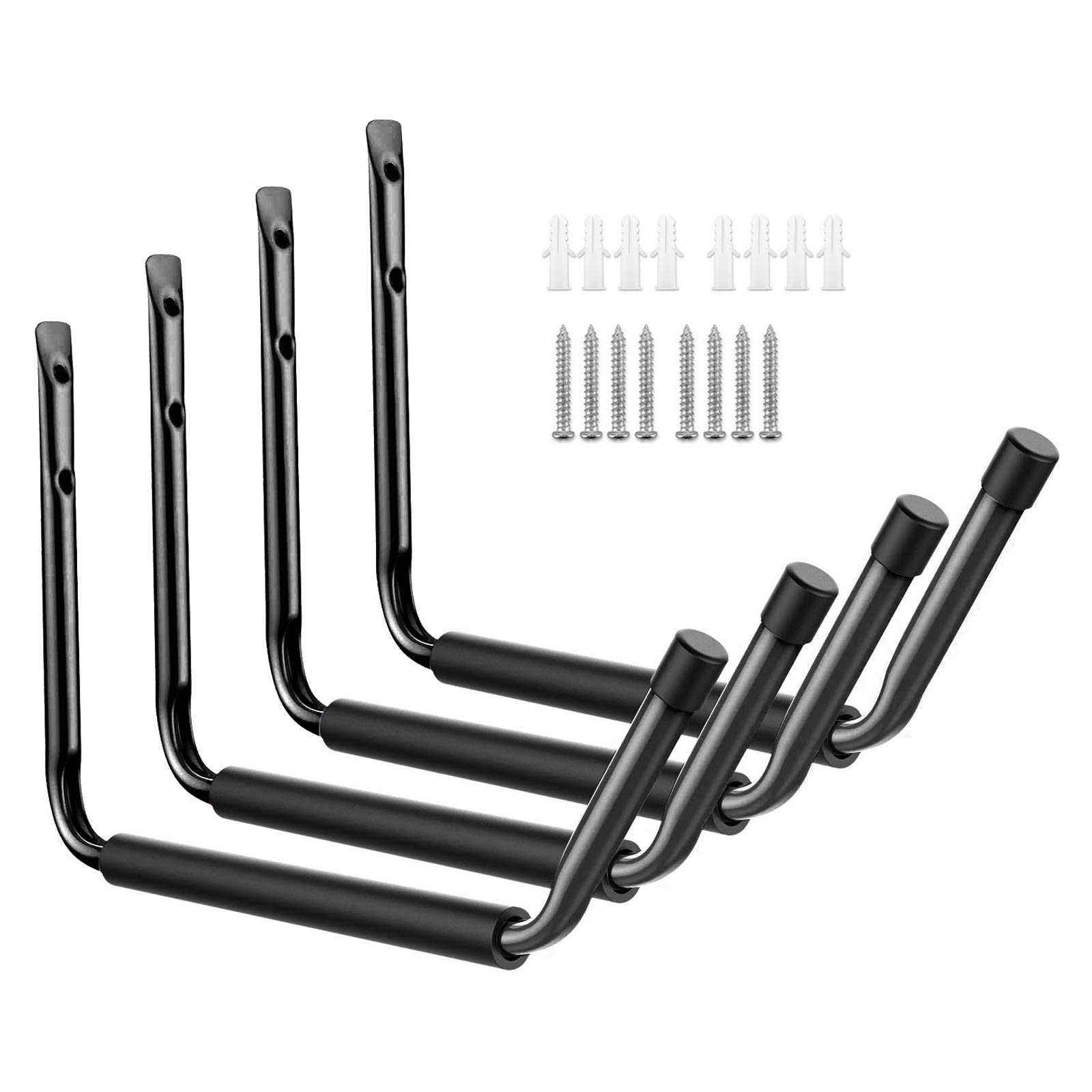 Heavy Duty Garage Indoor Kayak Storage Hooks Hanger, Wall Mounted Utility Hanging Cradle Rack for Canoe, Ladder, Folding Chairs, Bicycle and Tools (4 Pack, Black)