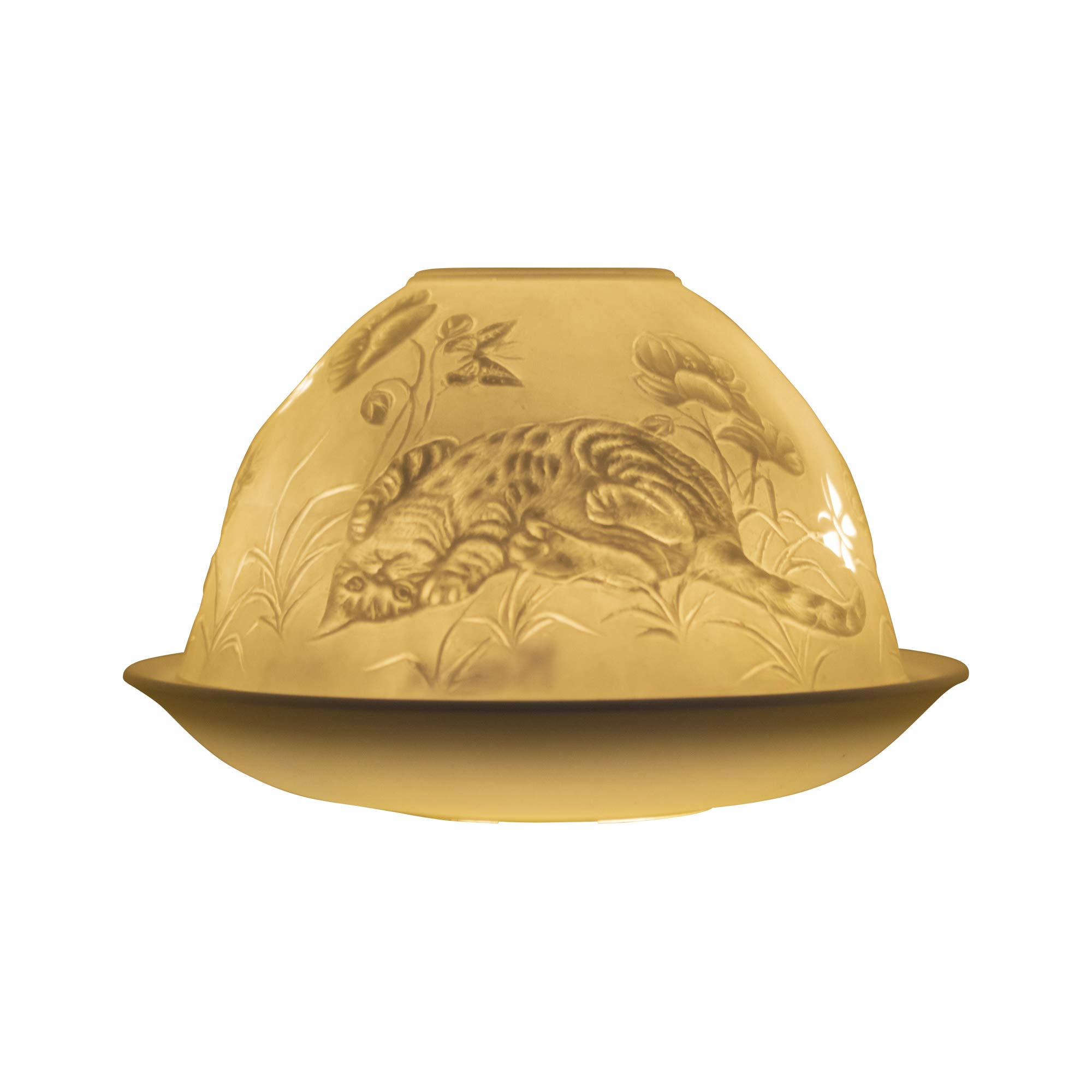 Nordic Light Tealight Candle Holder, Set of Shade & Plate, Cat Butterfly Living, Dining Room Table, Home Decor Accessories-Porcelain-One Size, White Patterned