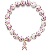Coshatch Breast Cancer Bracelets Breast Cancer Awareness Accessories Gifts For Women Charm Bracelets Love Jewelry Gift Handmade Beaded Stretch Flower Bracelets Provide Emotional Support