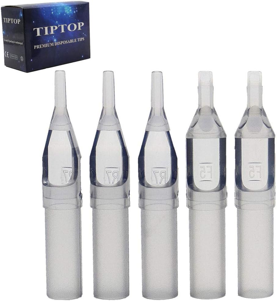 Disposable Tattoo Tips,CINRA 100PCS Mixed Size Disposable Tattoo Tips Assorted for 3RL 5RL 7RL 9RL 3RS 5RS 5M1 7M1 9M1 11M1 13M1 Tattoo Needles Round Flat/Magnum Sterilize Plastic Tattoo Tips