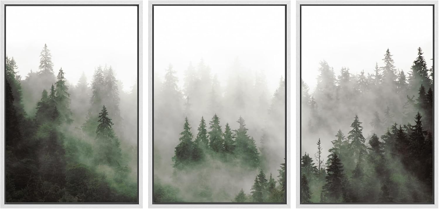 Wall Décor - SIGNWIN Framed Canvas Print Wall Art Woodland Nursery Decor Set Fog & Mist Over Green Pine Tree Forest Nature Wilderness Modern Art Chic Landscape for Living Room, Bedroom, Office - 16