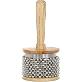 Heysland Wooden Cabasa Percussion Musical Instrument Metal Beaded Chain and Cylinder Pop Hand Shaker for Band Music Education 3.5inch, (HL01M)