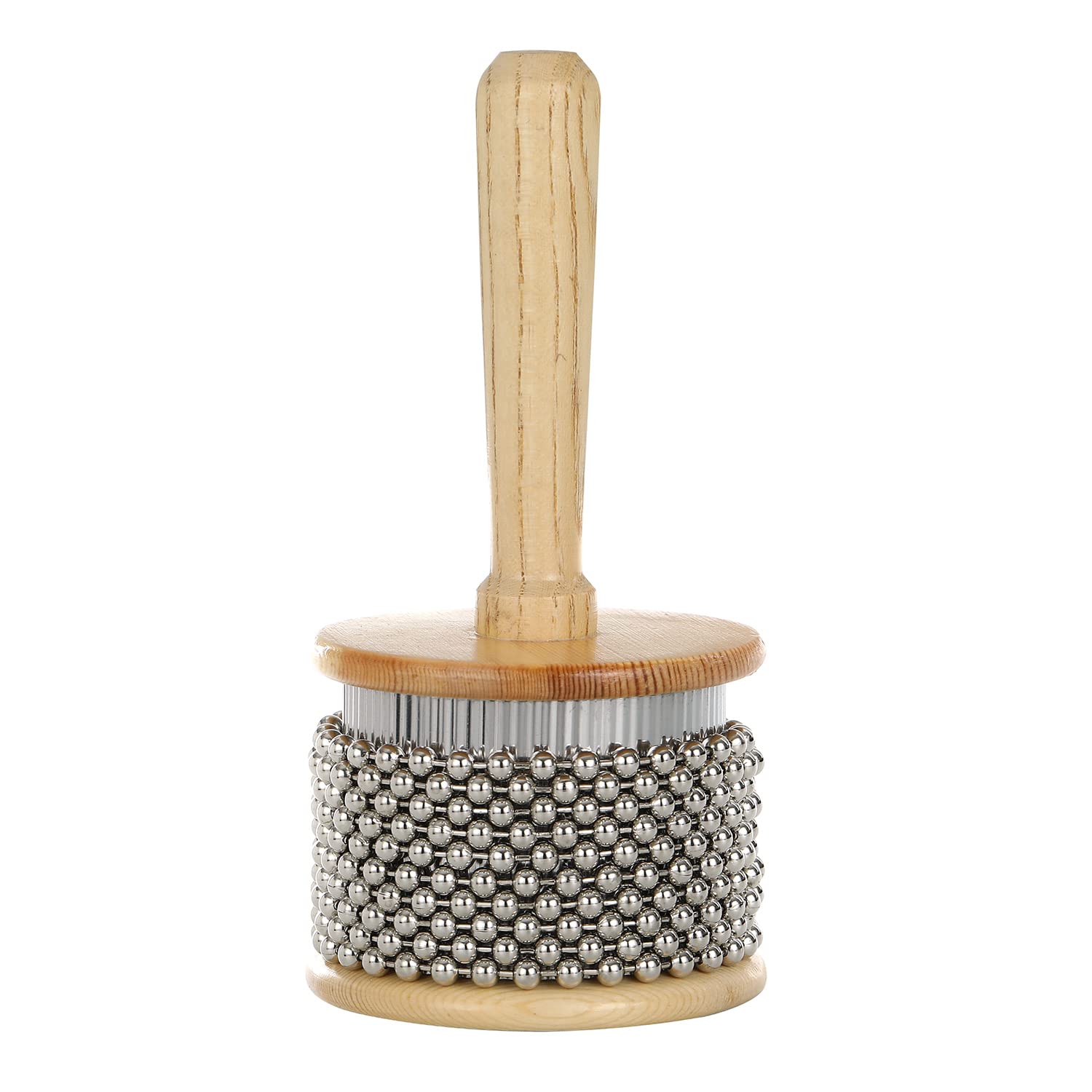 Heysland Wooden Cabasa Percussion Musical Instrument Metal Beaded Chain and Cylinder Pop Hand Shaker for Band Classroom 3.5”