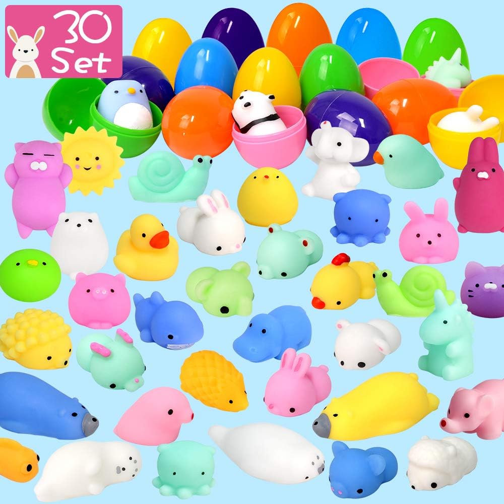 LUDILO 30Pcs Easter Eggs + 30Pcs Mochi Squishy Toys Easter Basket Stuffers Easter