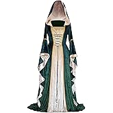 PYAEAS Womens Renaissance Velvet Dress Halloween Victorian Hooded Gown Dresses Medieval Gothic Vampire Costumes Cosplay